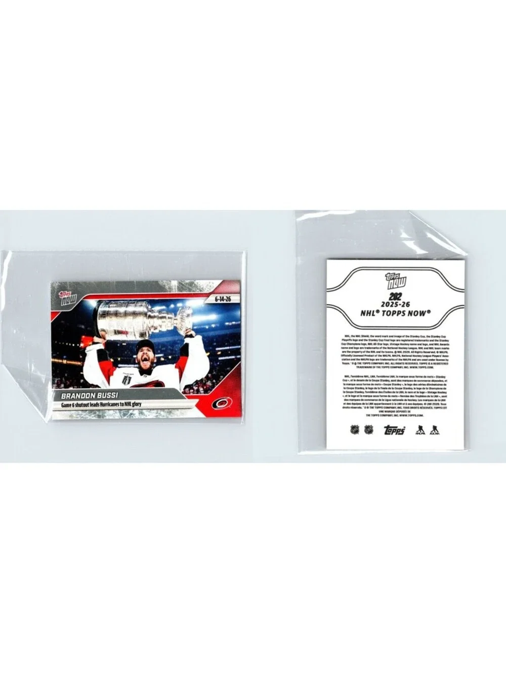 2025-26 Topps NOW NHL Brandon Bussi #202 /805 Game 6 Shutout Carolina Hurricanes